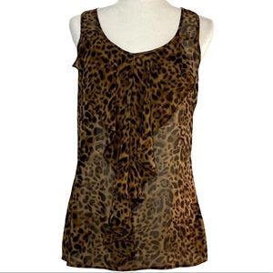 Mine Cheetah Animal Leopard Print Ruffled Sheer Tank Size Large